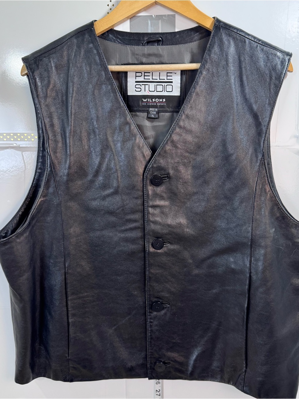 Vintage Wilsons Pelle Studio Black Leather Vest XL Y2K Moto Minimalist Chic